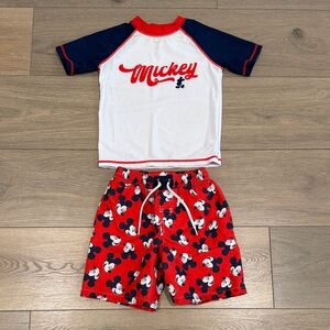 DISNEY MICKEY MOUSE Red White Blue Swimsuit Shorts & Top Matching Set Size 4T